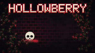 The HollowBerry login screen: a skull before a blood-lit brick wall